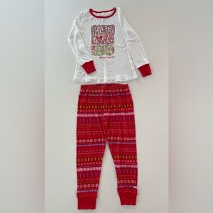 EUC American Girl long pajama set, sz 12 Christmas Holiday Peace Love Joy print